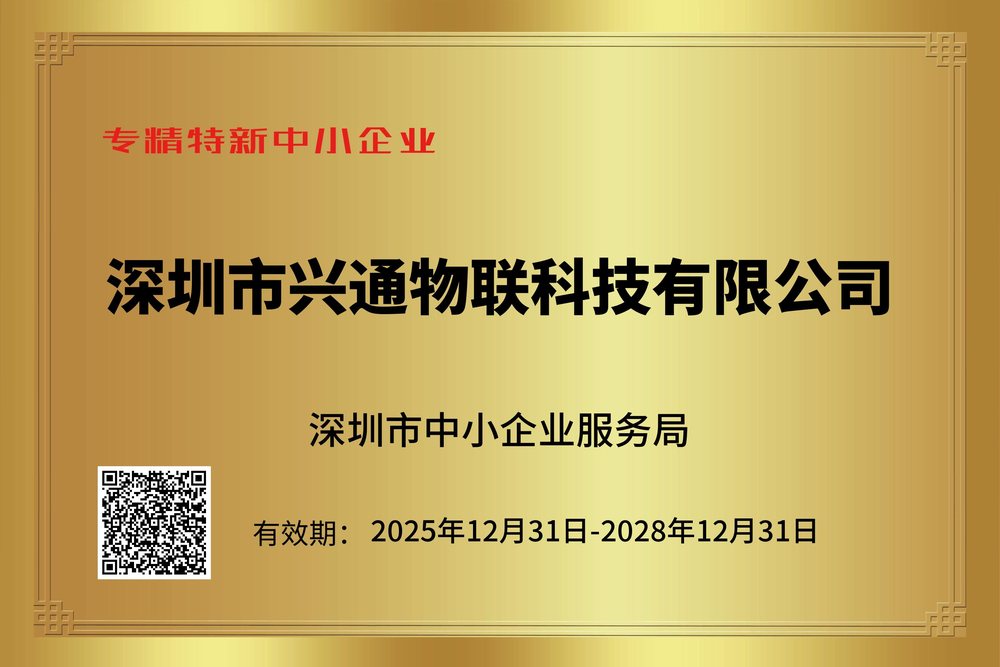 兴通物联专精特新中小企业证书